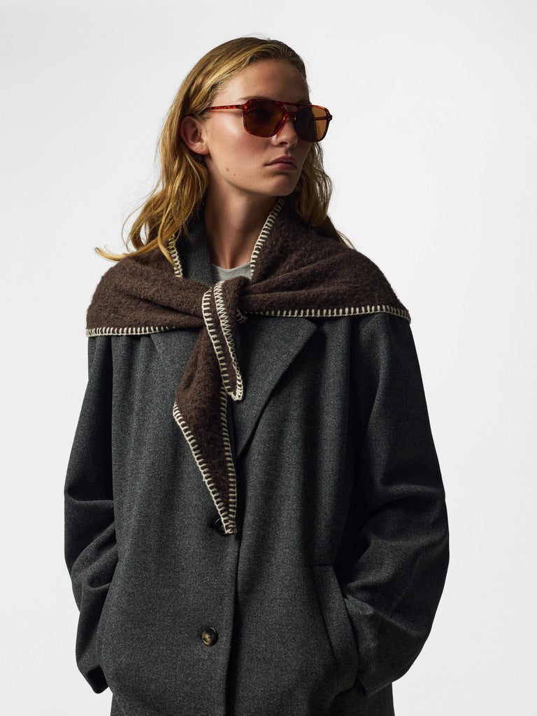 Triangle Scarf with Contrast Stitch in Chocolate Brown
