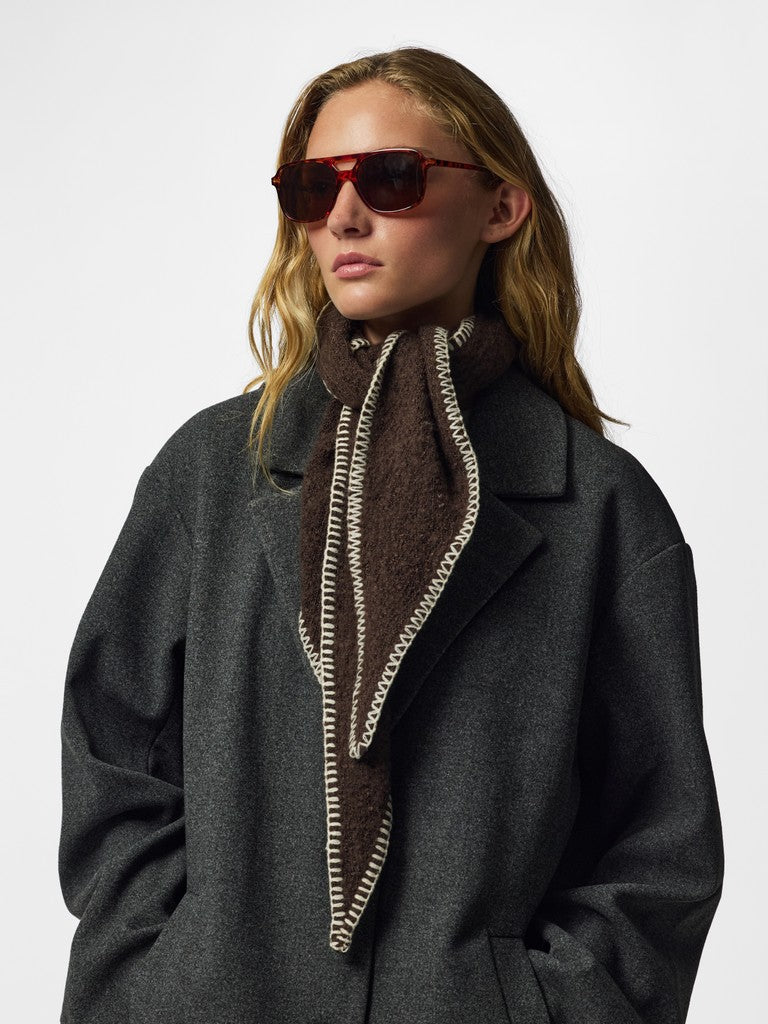 Triangle Scarf with Contrast Stitch in Chocolate Brown