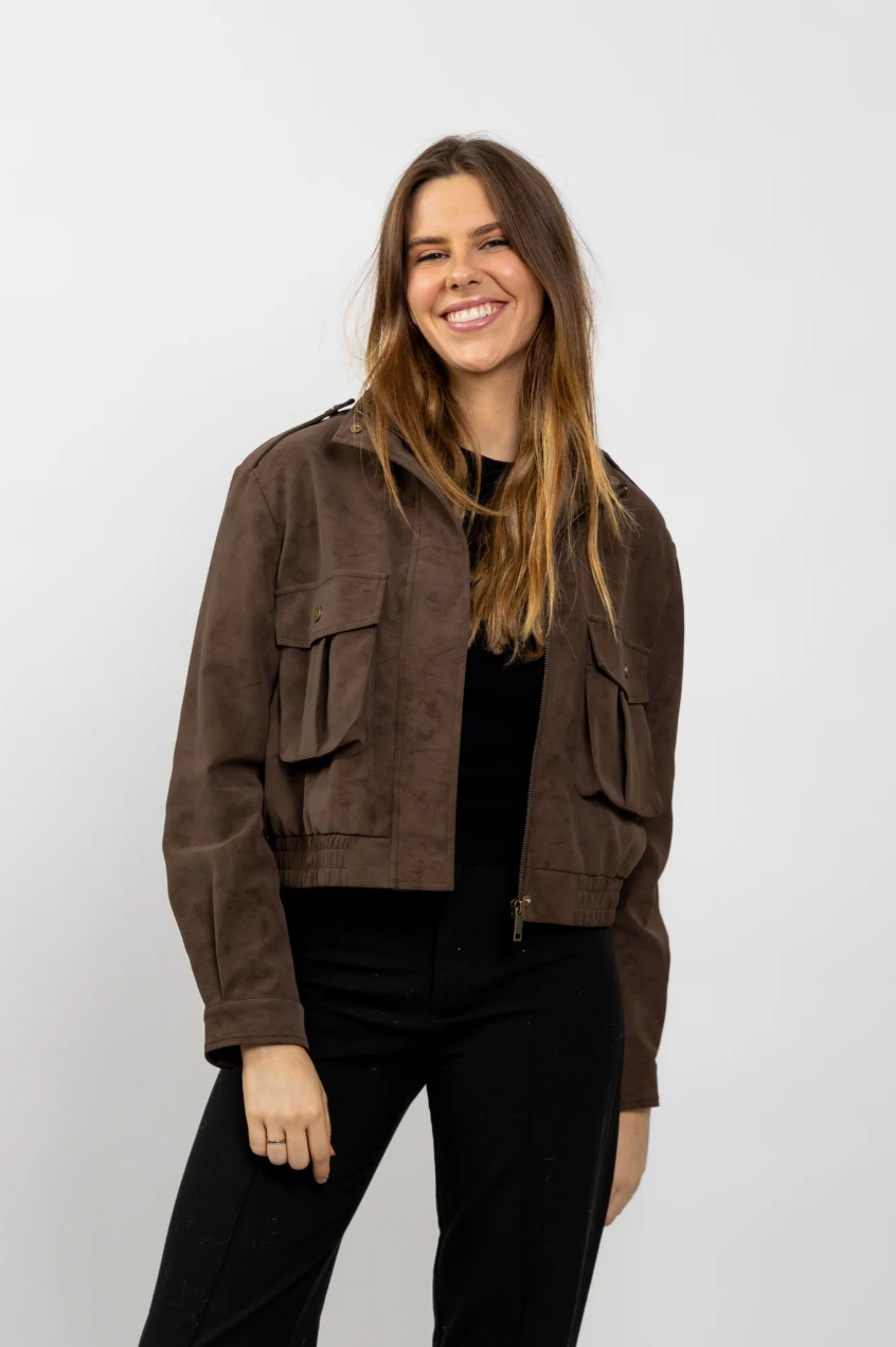 Suede Effect Jacket in Brown