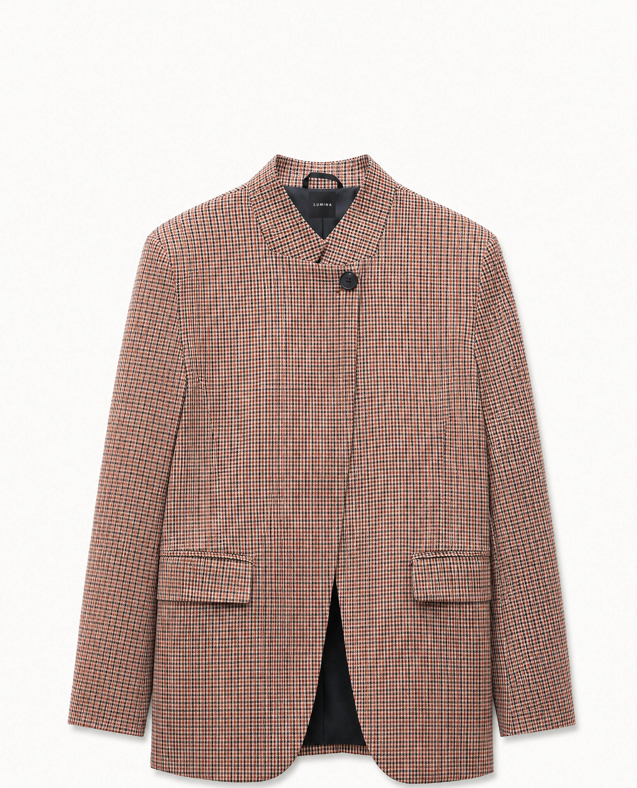 Gingham High Neck Blazer in Rust