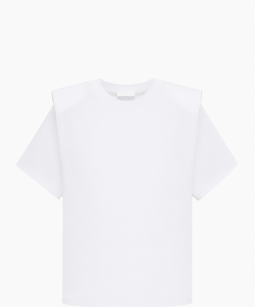Padded Shoulder T-Shirt in White