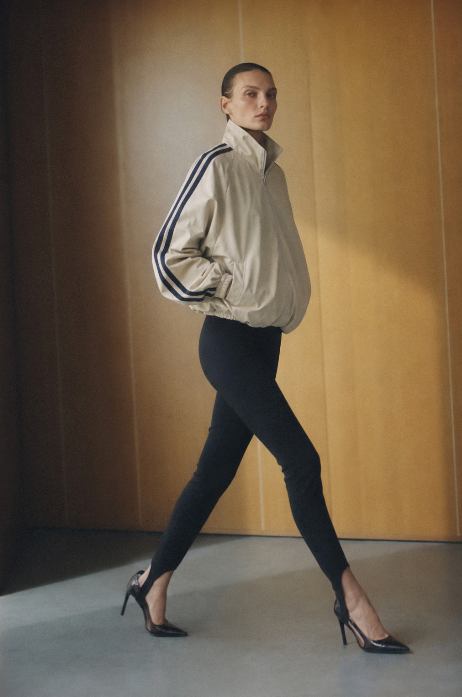 Bomber Jacket in Beige & Navy